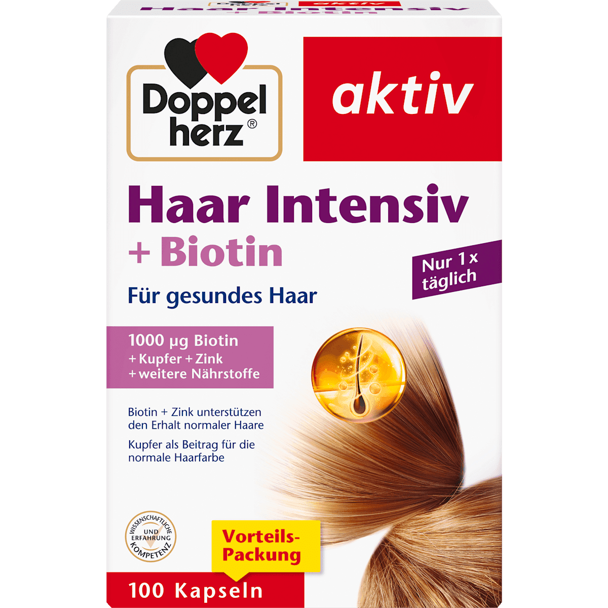 Doppelherz Cheveux Intensif + Biotine gélules 100 pièces, 58 g — produit allemand authentique au Maroc