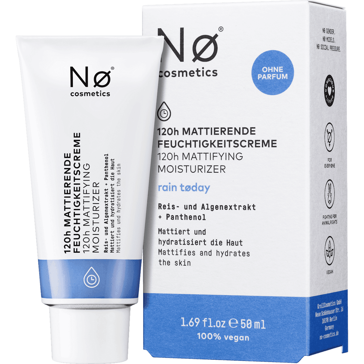 NØ cosmetics Crème hydratante 120h matifiante, 50 ml — produit allemand authentique au Maroc