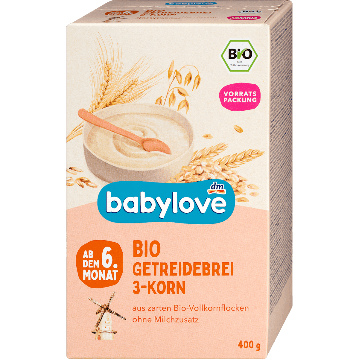 babylove Bouillie 3 céréales dès 6 mois, 400 g — produit allemand authentique au Maroc