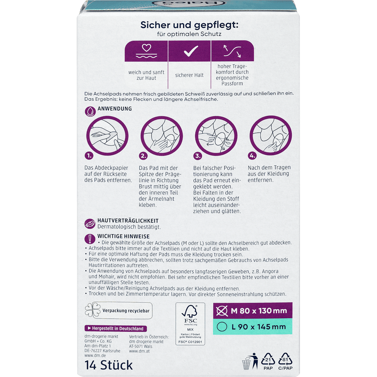 Balea pads anti-transpiration size M 14 pcs (Balea Deo Achselpads Größe M, 14 St) — authentic German product in Morocco