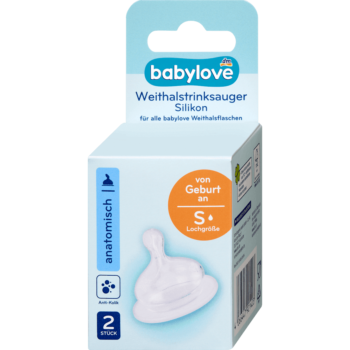 babylove Tétine col large silicone anatomique taille S dès la naissance 2 pièces — produit allemand authentique au Maroc