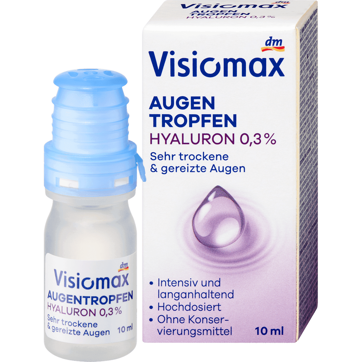 Visiomax Gouttes oculaires 0,3% acide hyaluronique sans conservateurs 10 ml — produit allemand authentique au Maroc