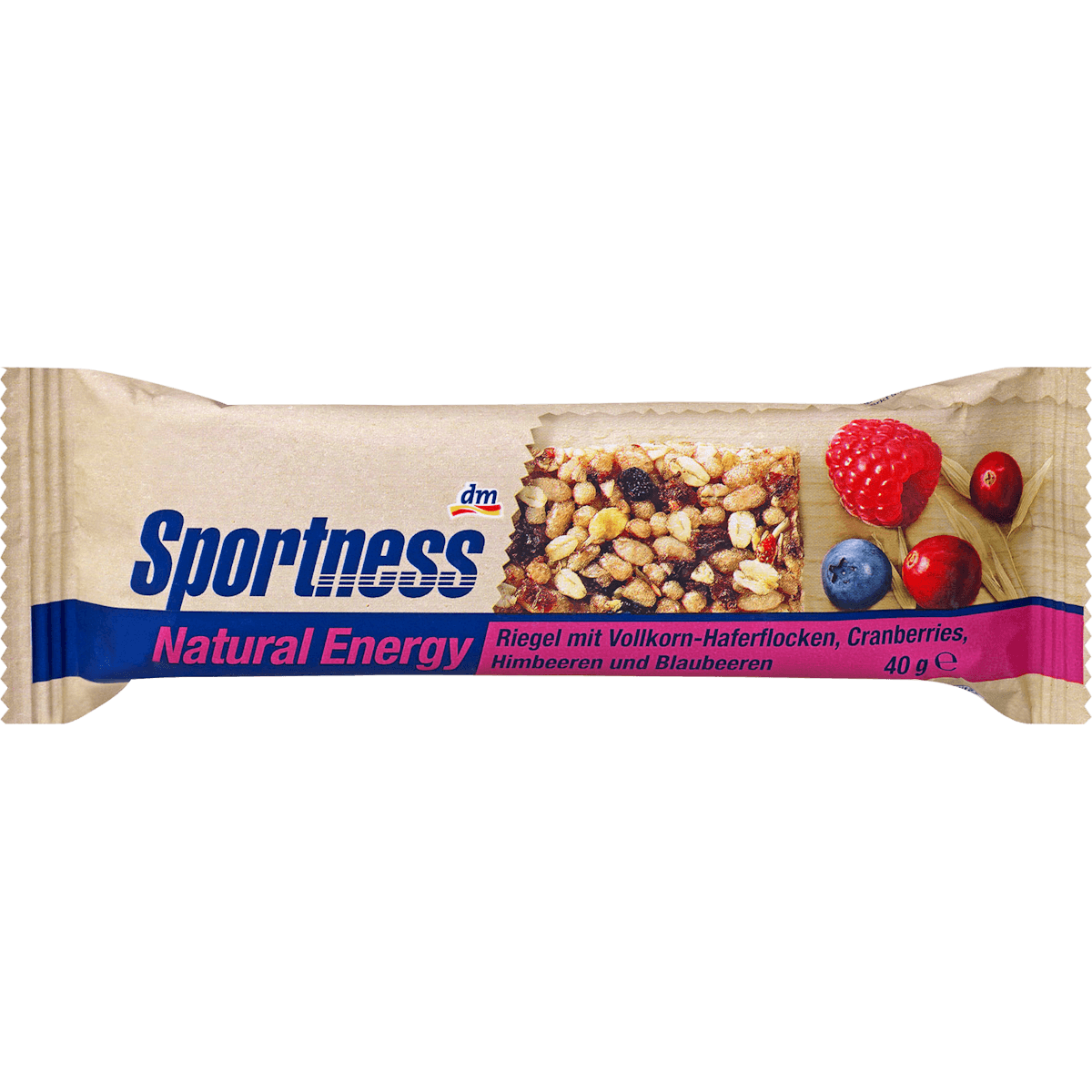 Sportness barre énergétique Natural Energy avoine complète canneberges framboises myrtilles 40 g — produit allemand authentique au Maroc