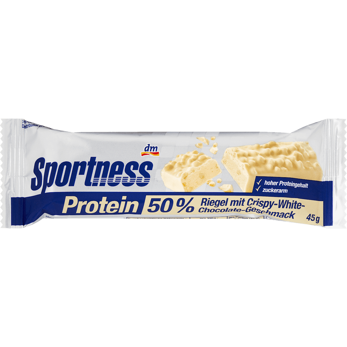 Sportness barre protéinée 50% chocolat blanc croustillant, 45 g — produit allemand authentique au Maroc