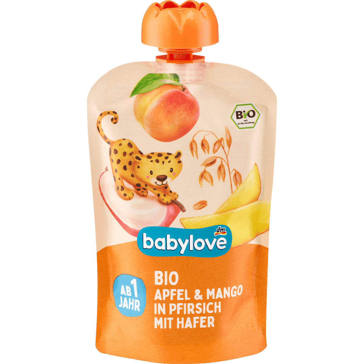babylove gourde pomme mangue pêche avoine dès 1 an, 100 g — produit allemand authentique au Maroc