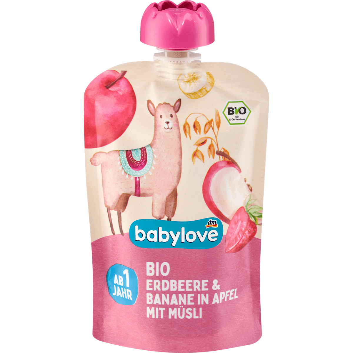 babylove Gourde fraise & banane pomme muesli dès 1 an 100 g — produit allemand authentique au Maroc