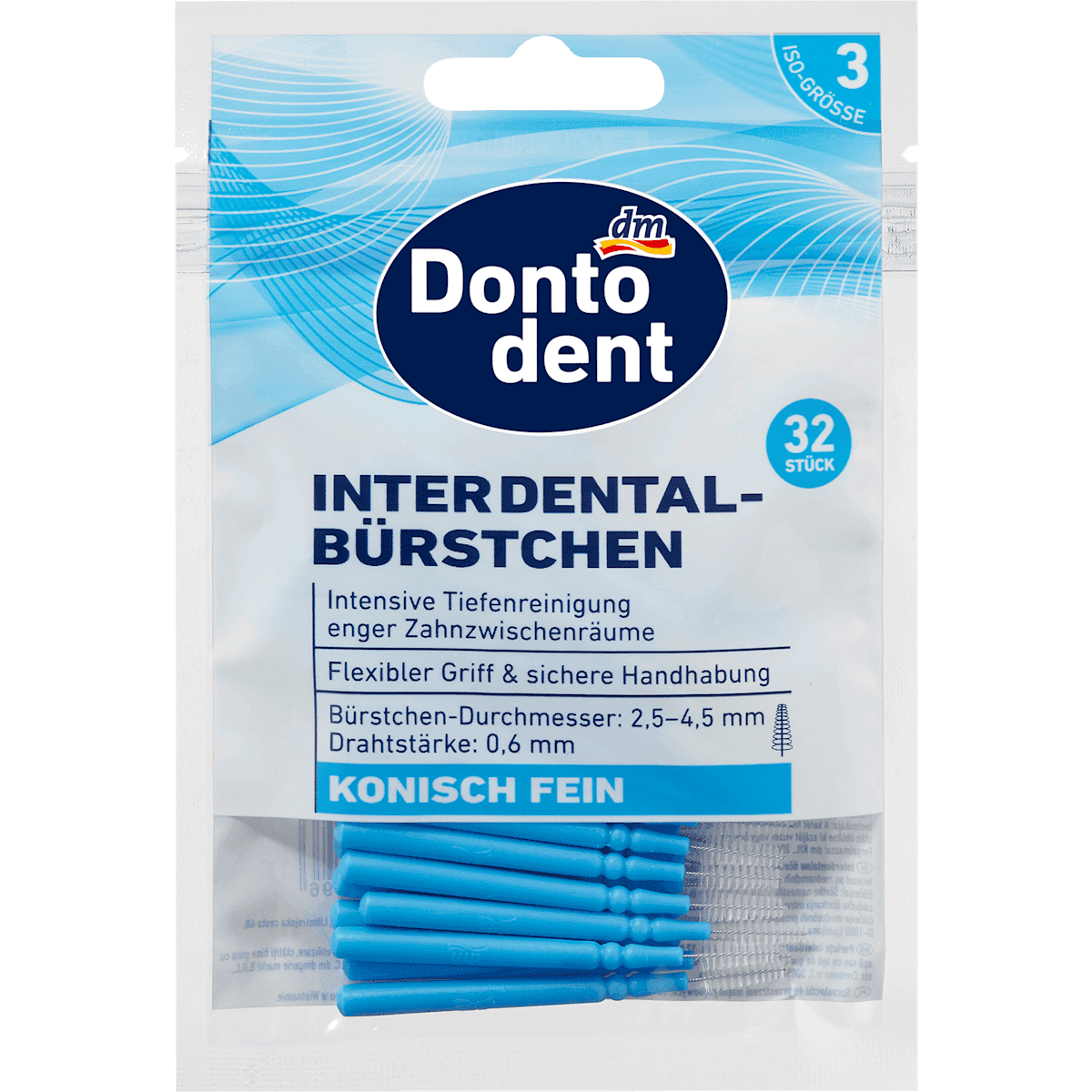Dontodent Interdental brushes interdental blue 0,6 mm ISO 3, 32 pcs — authentic German product in Morocco