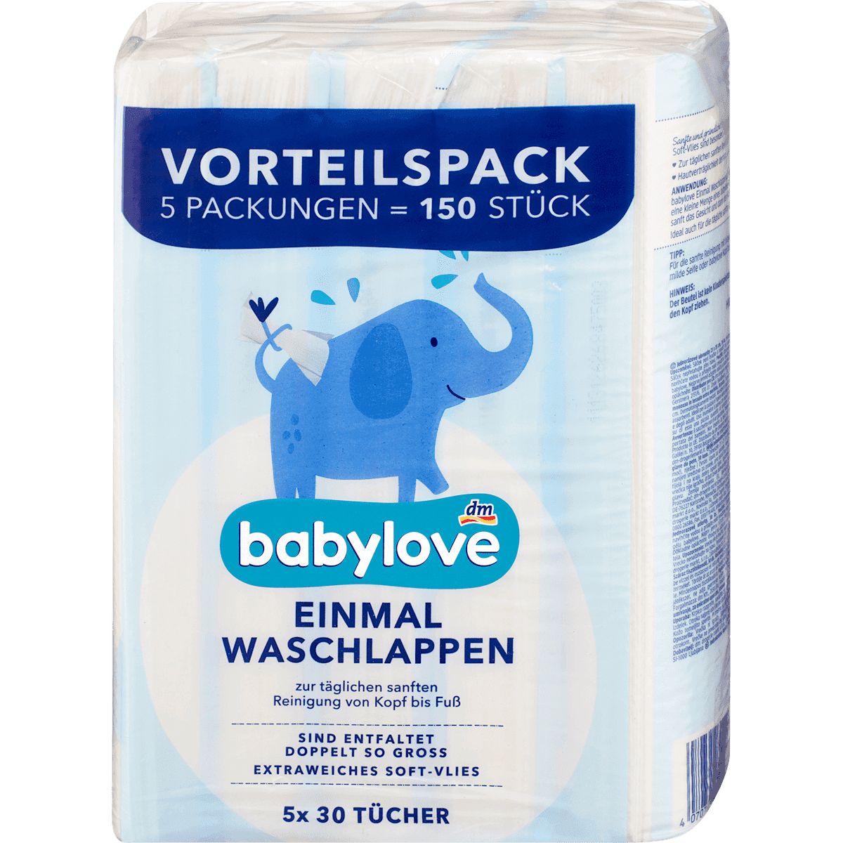 babylove Einmal-Wachlappen (5x30 pièces), 150 pièces — produit allemand authentique au Maroc