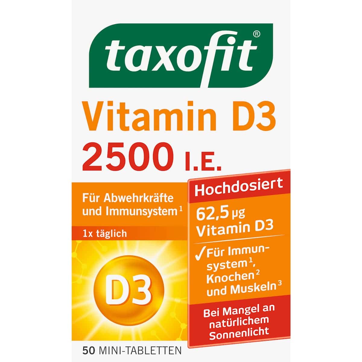 taxofit Vitamine D3 2500 UI comprimés 50 pièces, 7,7 g — produit allemand authentique au Maroc