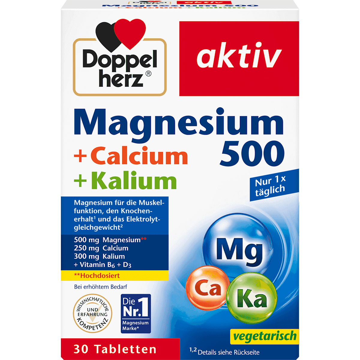 Doppelherz Magnésium 500 + Calcium + Kalium comprimés 30 pièces, 69,6 g — produit allemand authentique au Maroc