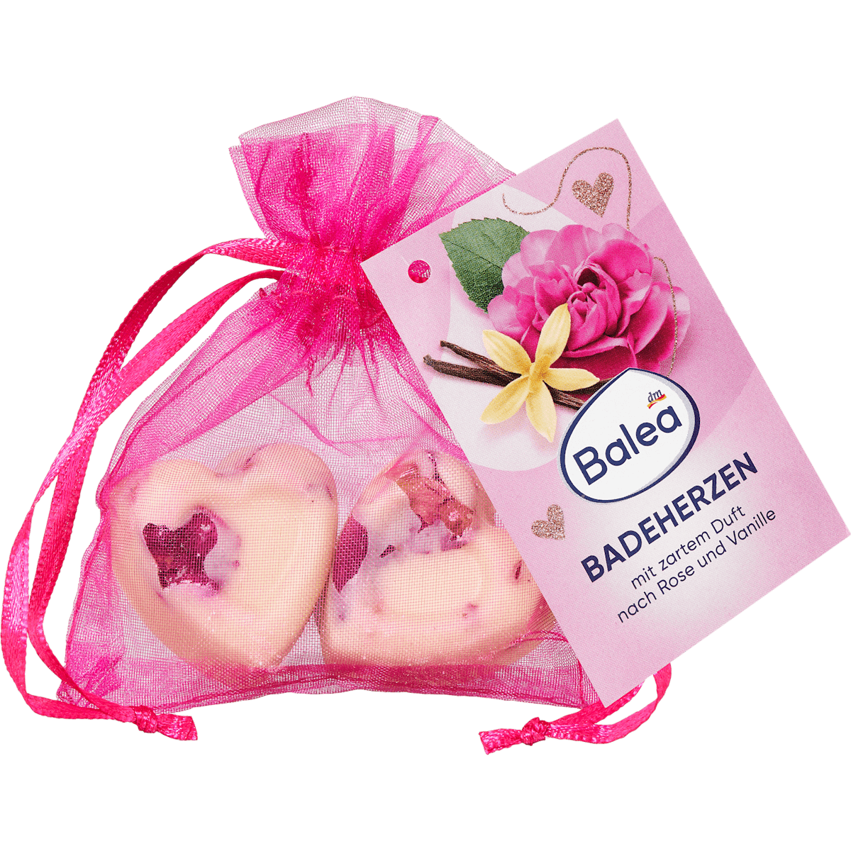 Balea Cœurs de bain rose-vanille 36 g — produit allemand authentique au Maroc