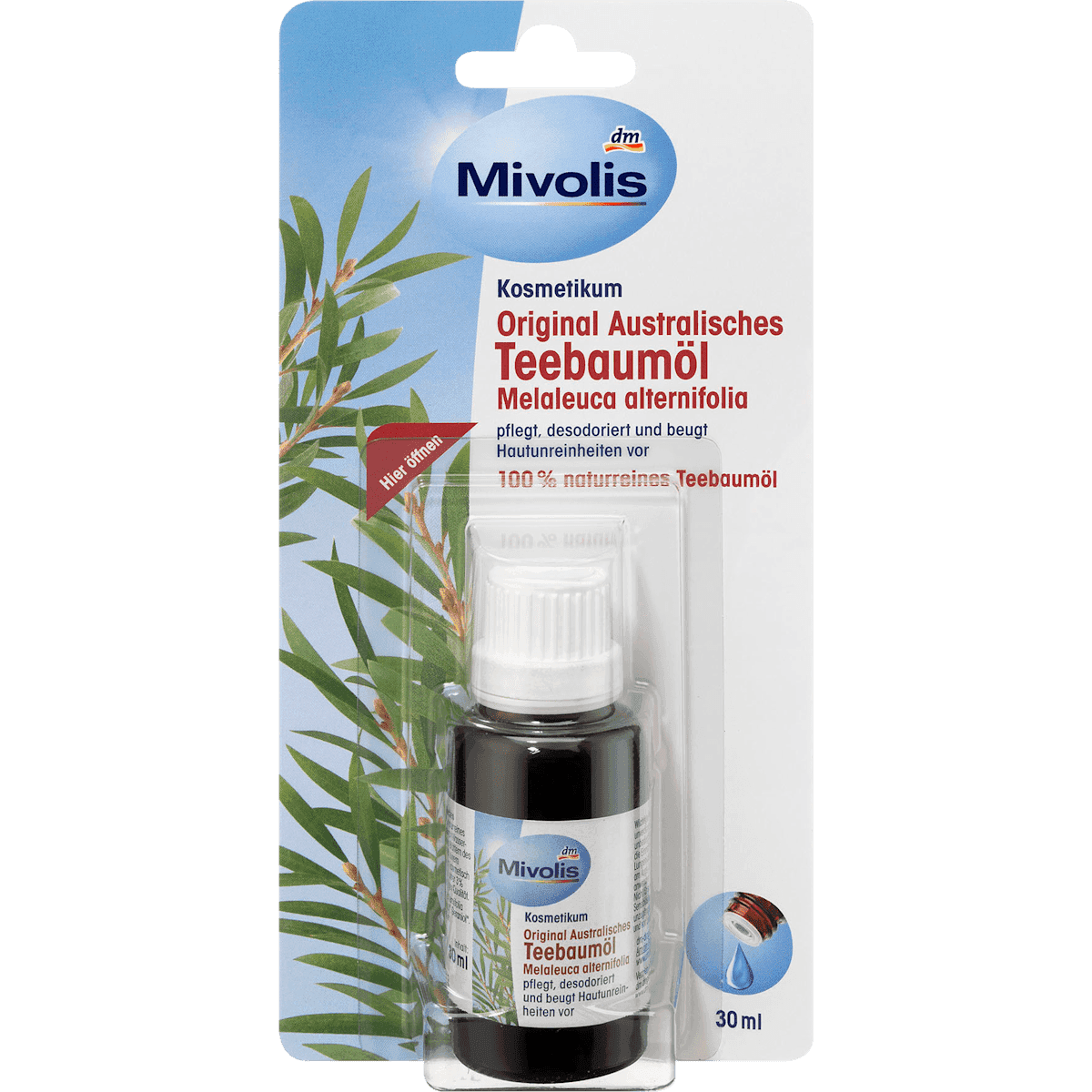 Mivolis Huile d'arbre à thé australien Melaleuca alternifolia 30 ml — produit allemand authentique au Maroc