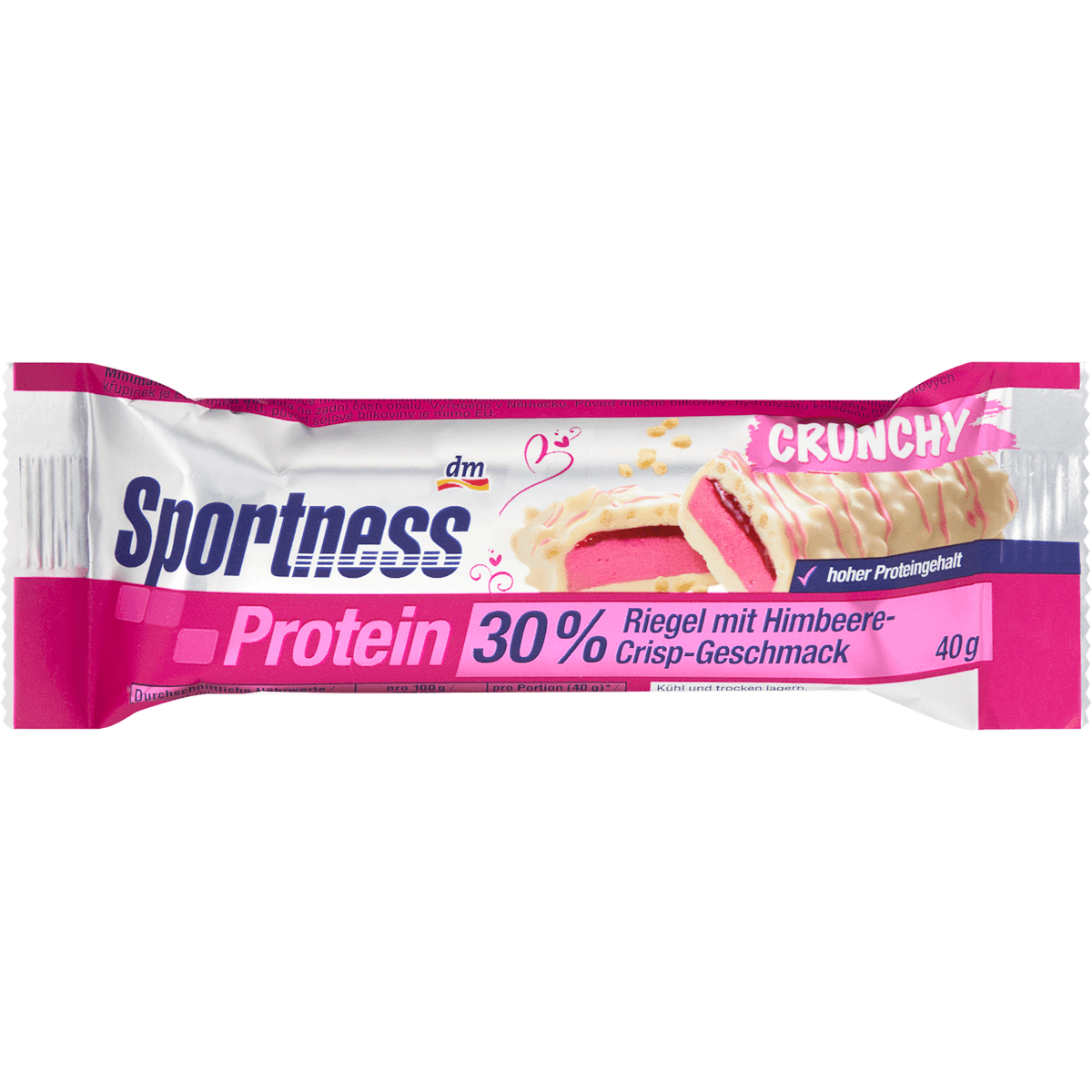 Sportness Barre protéinée 30% framboise crisp 40 g — produit allemand authentique au Maroc