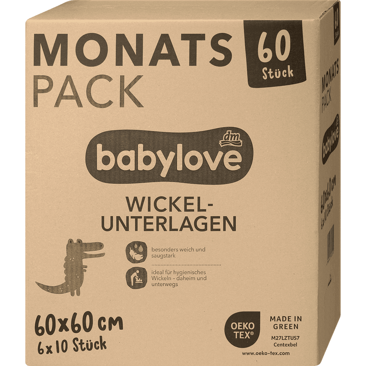 babylove Tapis à langer (60x60 cm) pack mensuel 60 pièces — produit allemand authentique au Maroc