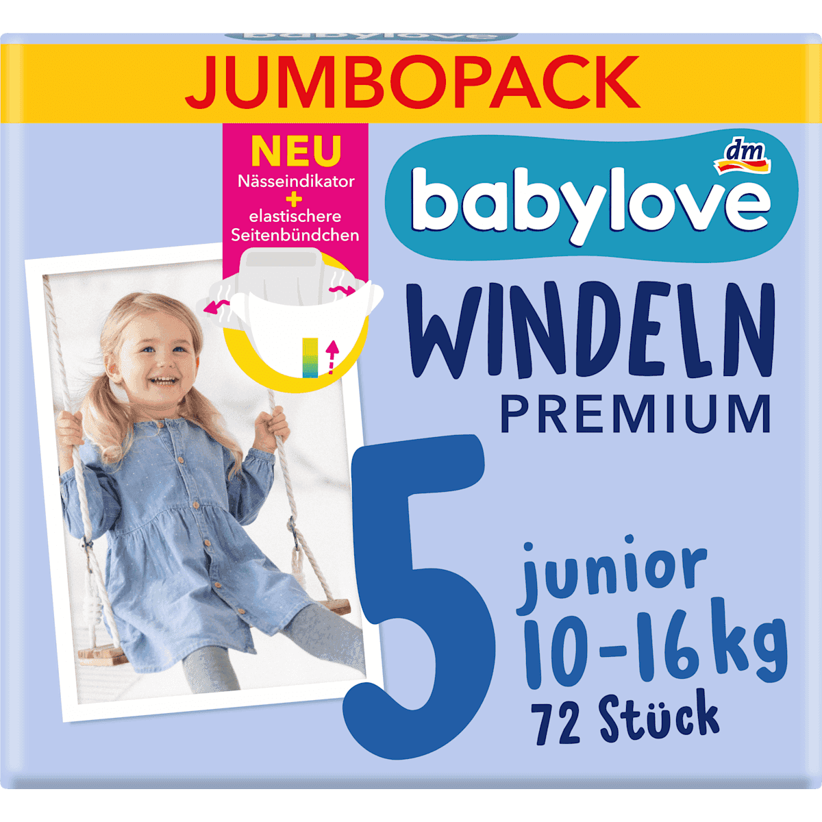 babylove Couches Premium taille 5 junior 10-16 kg pack jumbo 72 pièces — produit allemand authentique au Maroc