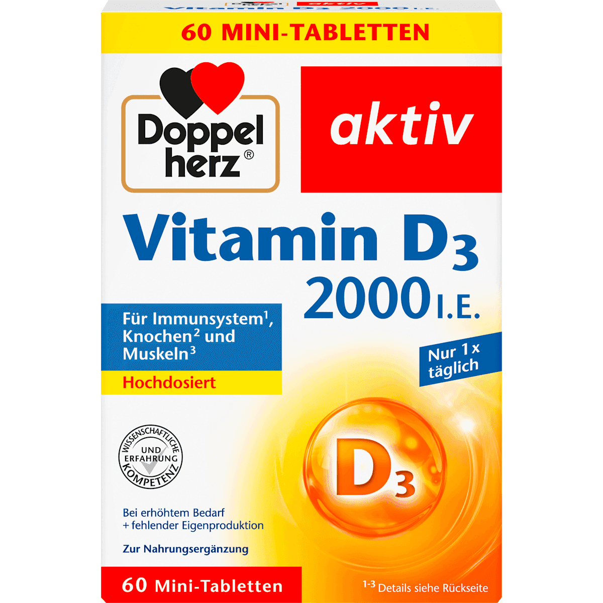 Doppelherz Vitamine D3 2000 UI Mini comprimés 60 pièces, 24,9 g — produit allemand authentique au Maroc