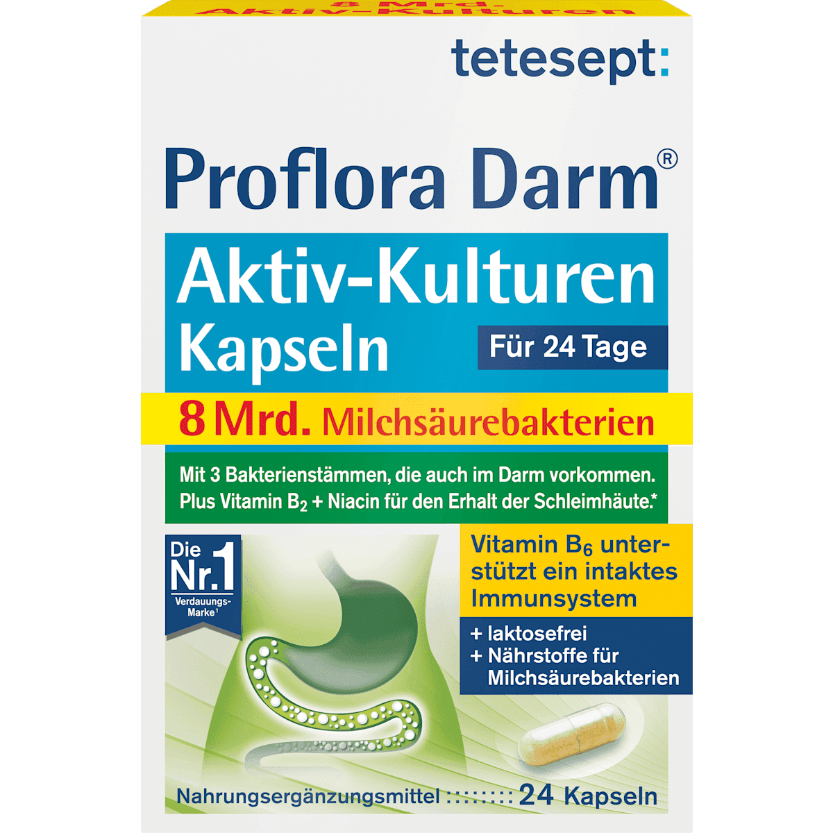 tetesept Proflora intestins Aktiv-Kulturen gélules 24 pièces, 12,8 g — produit allemand authentique au Maroc