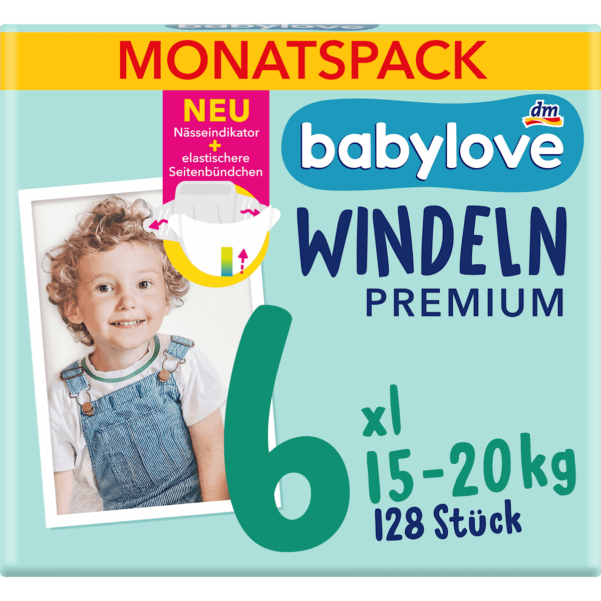 babylove Couches Premium T6 XL 15-20 kg pack mensuel 128 pcs — produit allemand authentique au Maroc