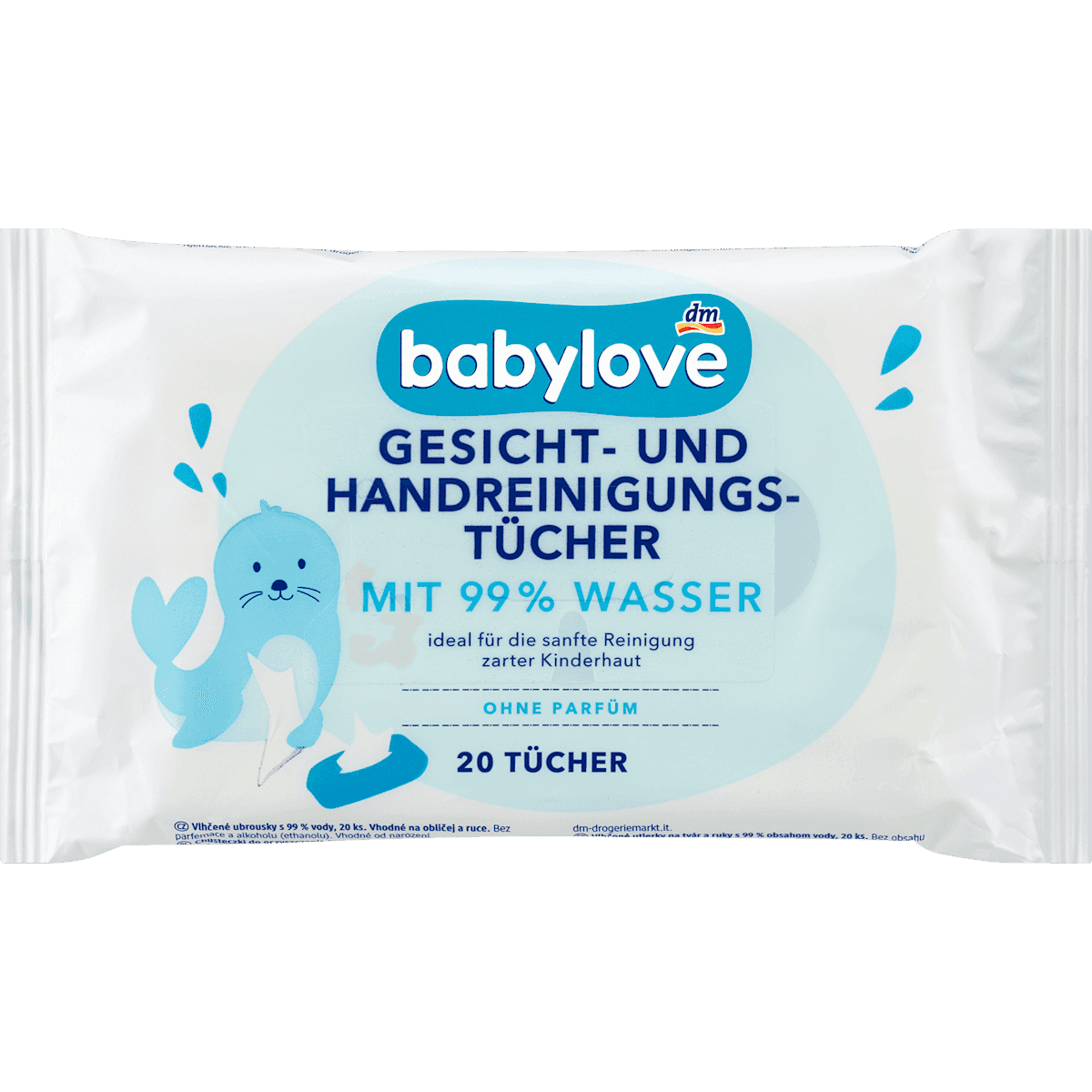 babylove Lingettes visage et mains 99% eau format voyage 20 pièces — produit allemand authentique au Maroc