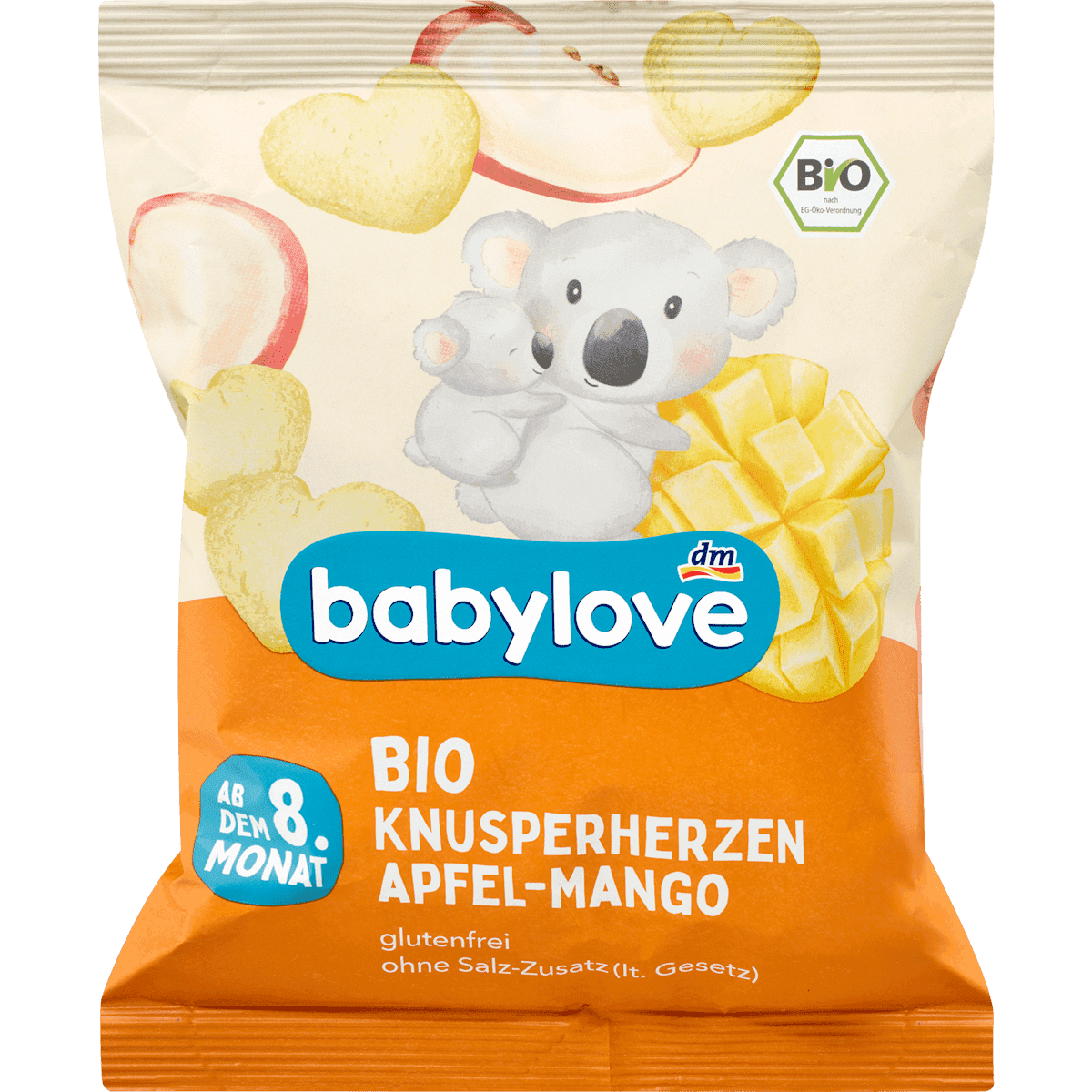 babylove Cœurs croustillants pomme-mangue dès 8 mois 30 g — produit allemand authentique au Maroc