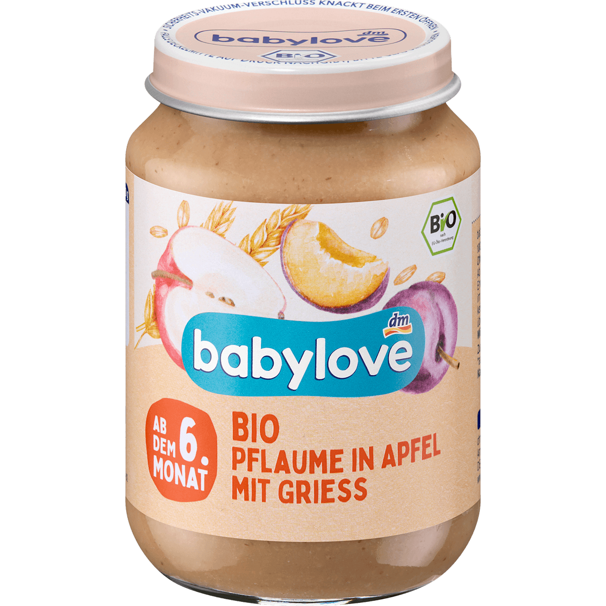 babylove Fruits & céréales prune dans pomme avec semoule dès 6 mois, 190 g — produit allemand authentique au Maroc