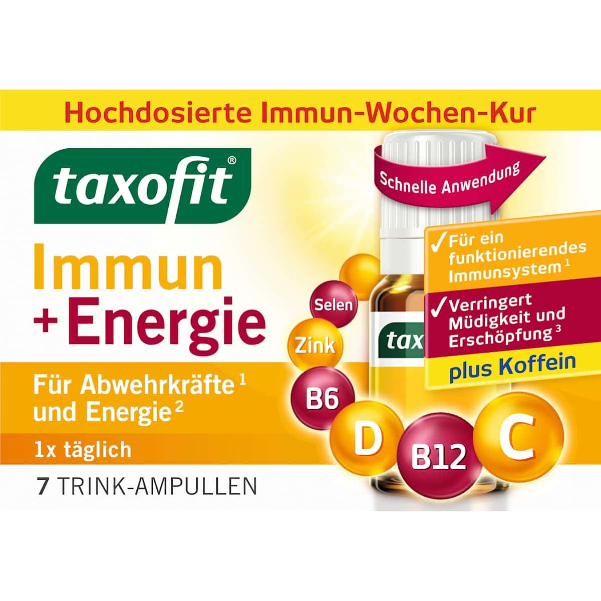 taxofit Immuno + Énergie ampoules buvables Immuno-cure 7St, 83,8 g — produit allemand authentique au Maroc