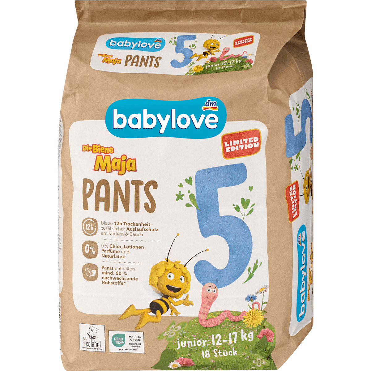 babylove Bébé Pants Maya l'abeille taille 5 junior (12-17 kg), 18 pièces — produit allemand authentique au Maroc
