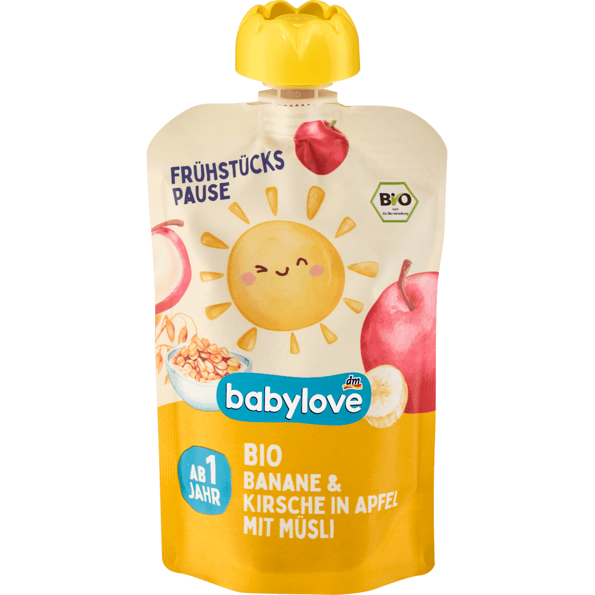 Babylove Gourde banane cerise pomme Muesli dès 1 an, 100 g — produit allemand authentique au Maroc