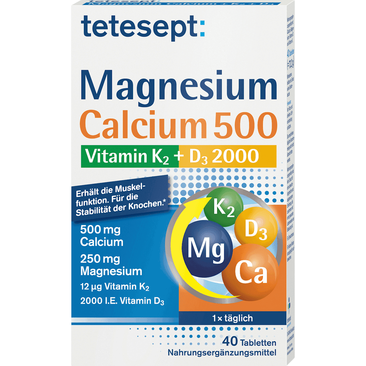 tetesept Magnésium Calcium Vitamine K + D comprimés 40 pièces, 73,2 g — produit allemand authentique au Maroc