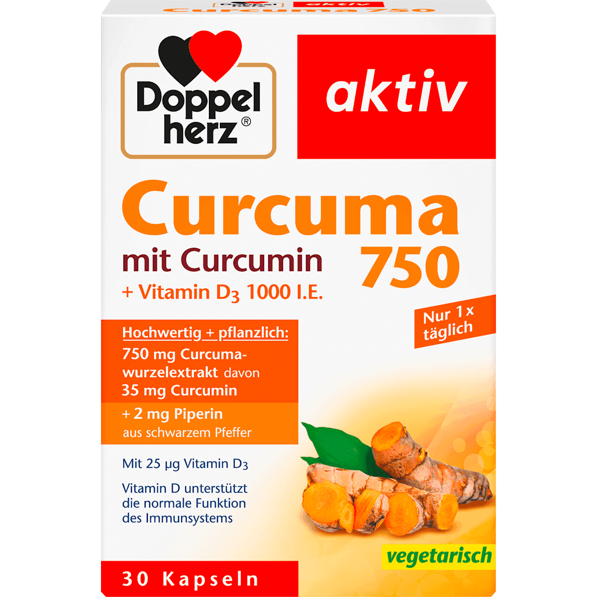 Doppelherz Curcuma 750 gélules 30 pièces, 26,7 g — produit allemand authentique au Maroc