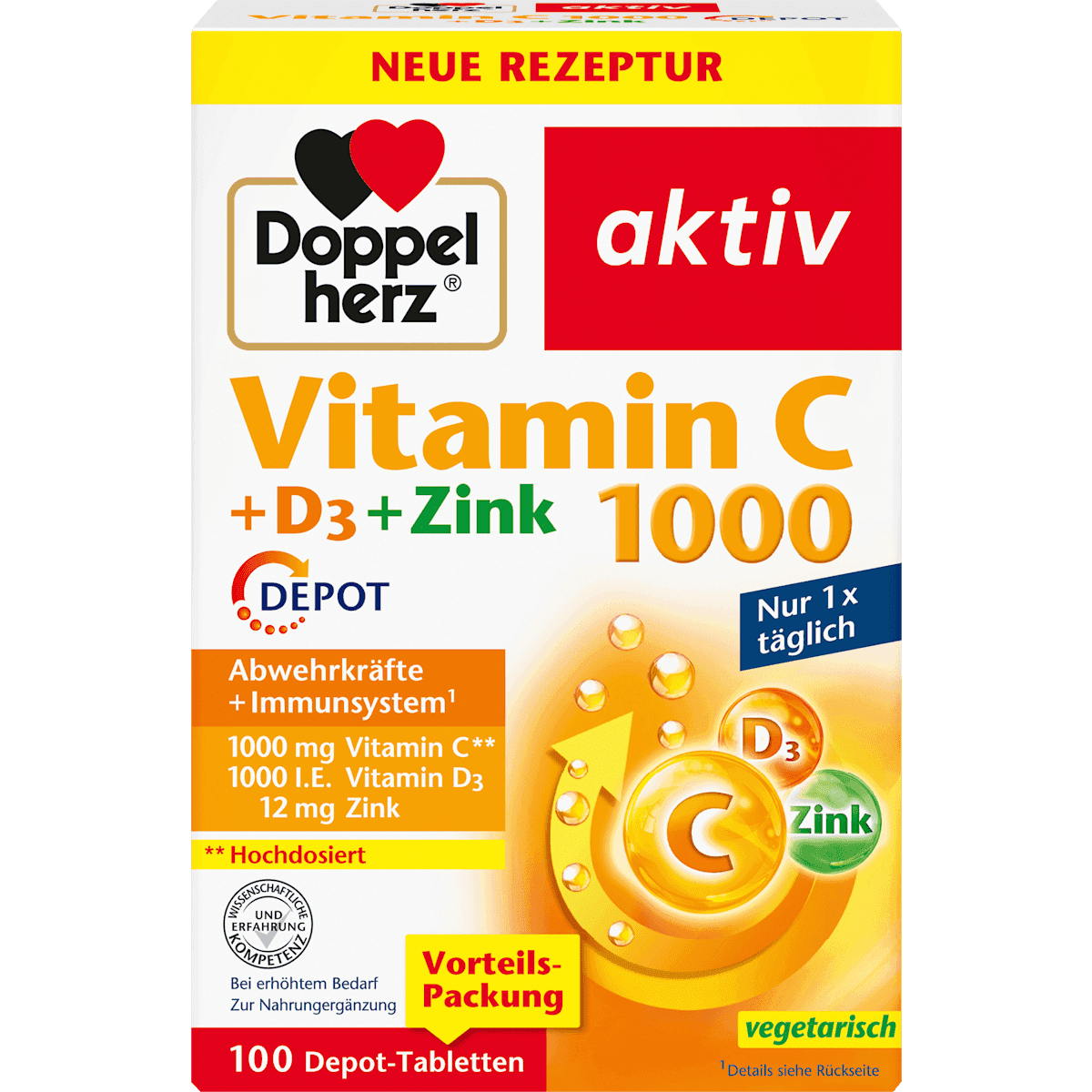 Doppelherz Vitamine C 1000 + D3 + Zinc 100 pièces, 143 g — produit allemand authentique au Maroc