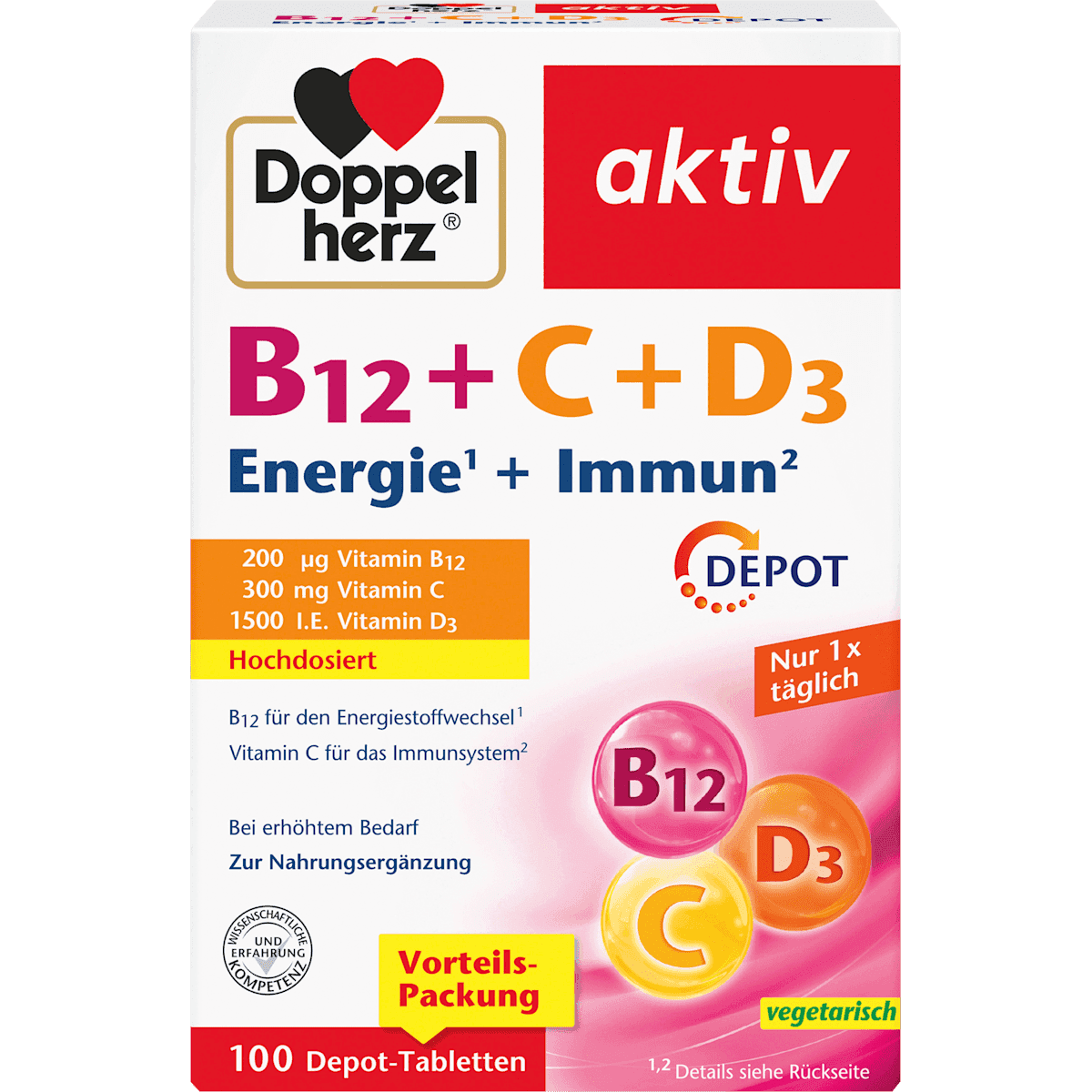 Doppelherz B12 + C + D3 Énergie + Immuno comprimés 100St, 110 g — produit allemand authentique au Maroc