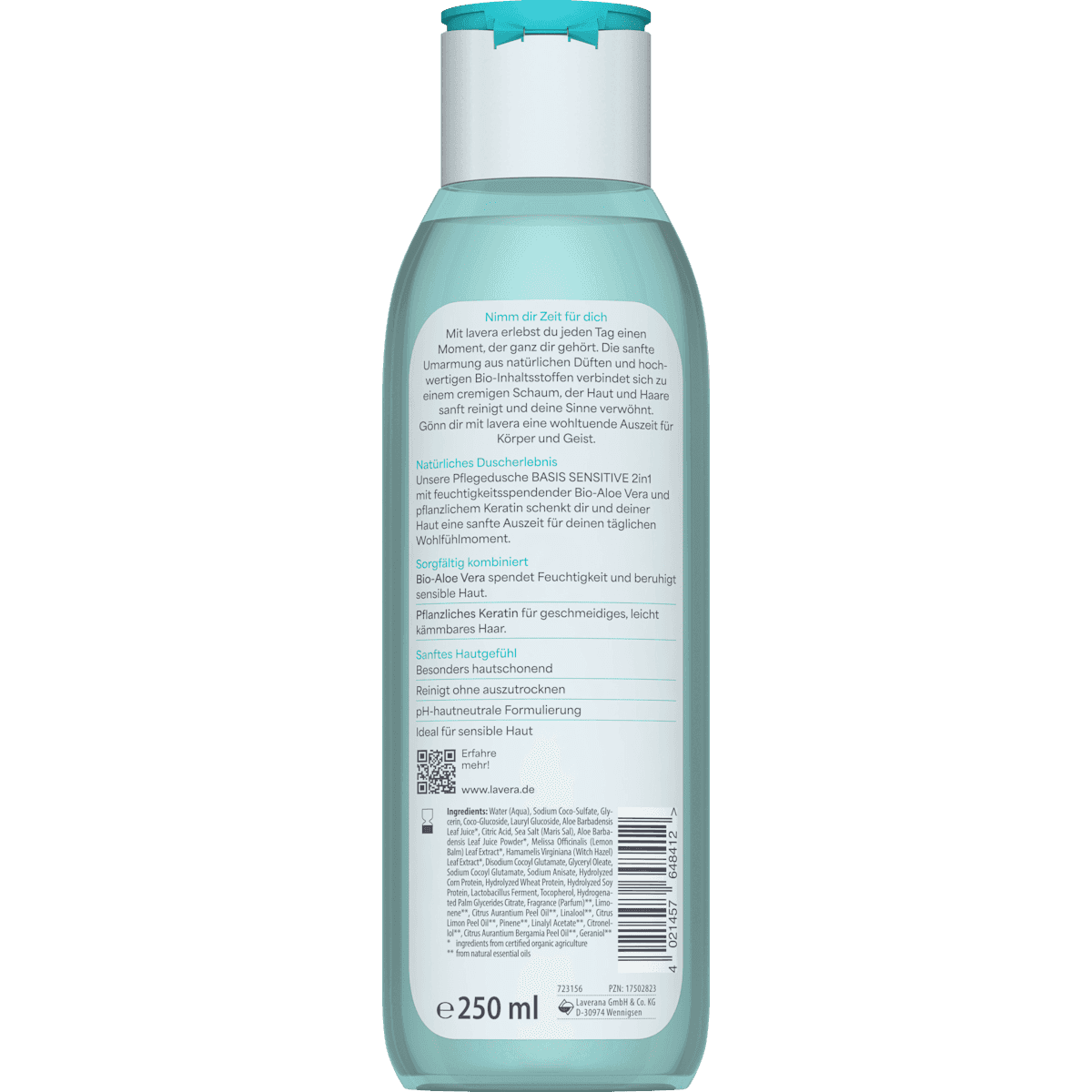 lavera NATURKOSMETIK Gel douche soin Basis Sensitiv 2in1, 250 ml — authentic German product in Morocco