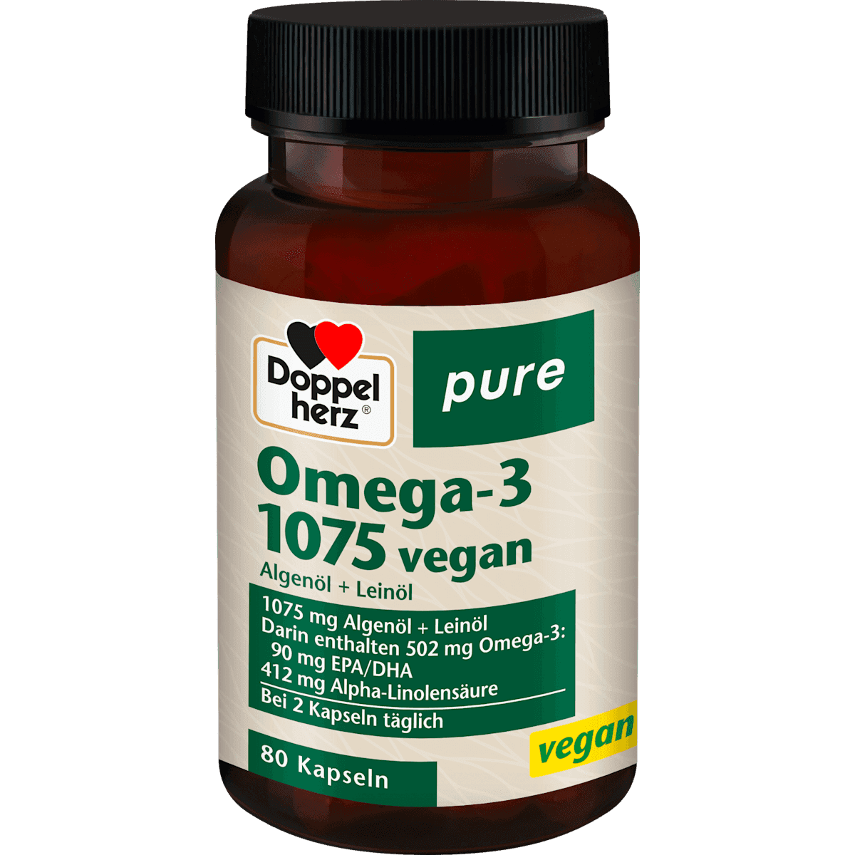 Doppelherz Omega-3 1075 vegan gélules 80 pièces, 61,2 g — produit allemand authentique au Maroc