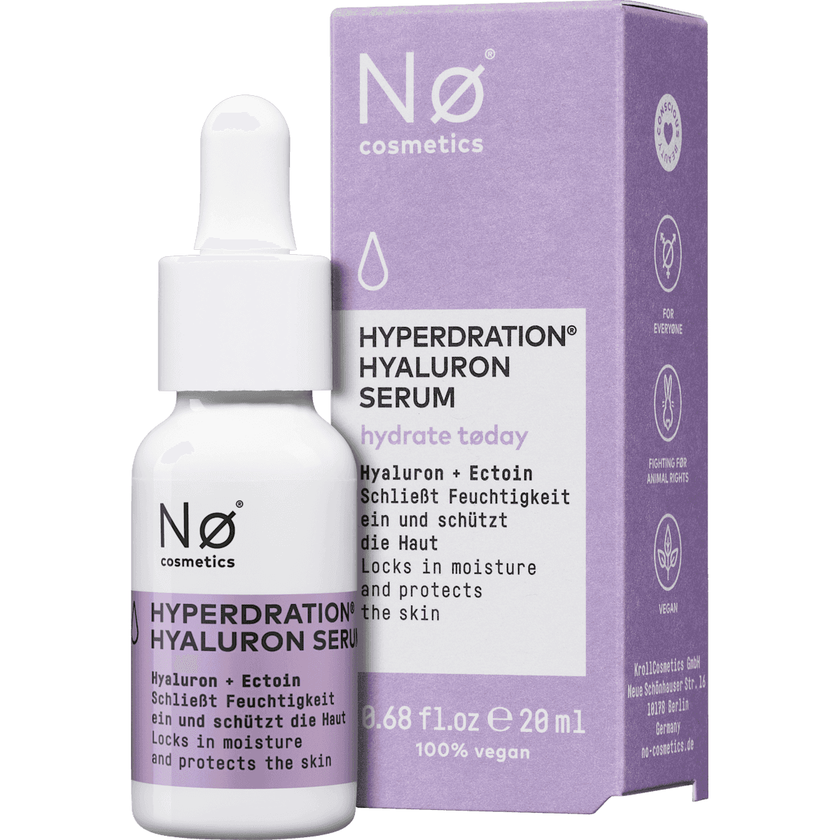 NØ cosmetics Serum Hyperdration Acide hyaluronique, 20 ml — produit allemand authentique au Maroc