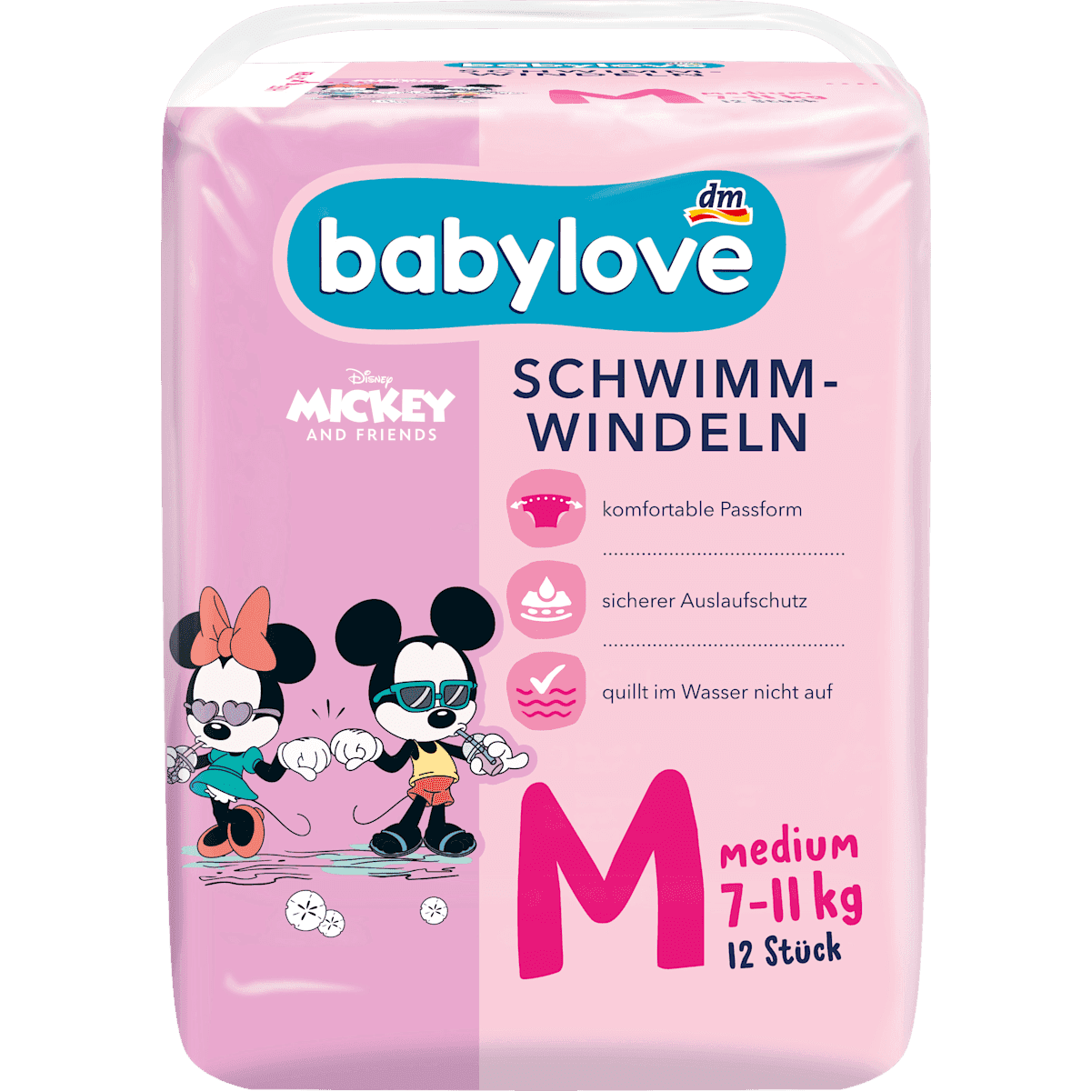 babylove Couches de bain Disney taille Medium (7-11 kg), 12 pièces — produit allemand authentique au Maroc