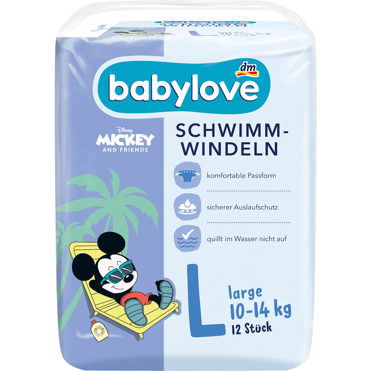 babylove Couches de bain Disney taille Large (10-14 kg), 12 pièces — produit allemand authentique au Maroc