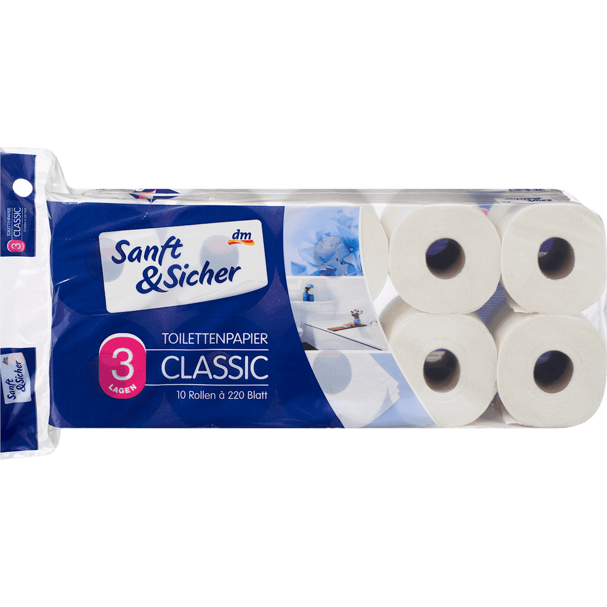 Sanft&Sicher Papier toilette Classic 3 plis 10x220 feuilles 10 pièces — منتج ألماني أصلي في المغرب
