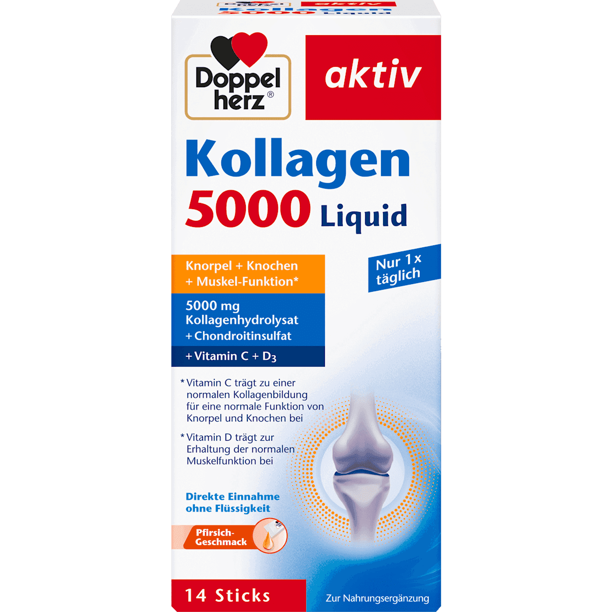 Doppelherz Collagène 5000 Liquid Sticks 14 pièces, 140 ml — produit allemand authentique au Maroc