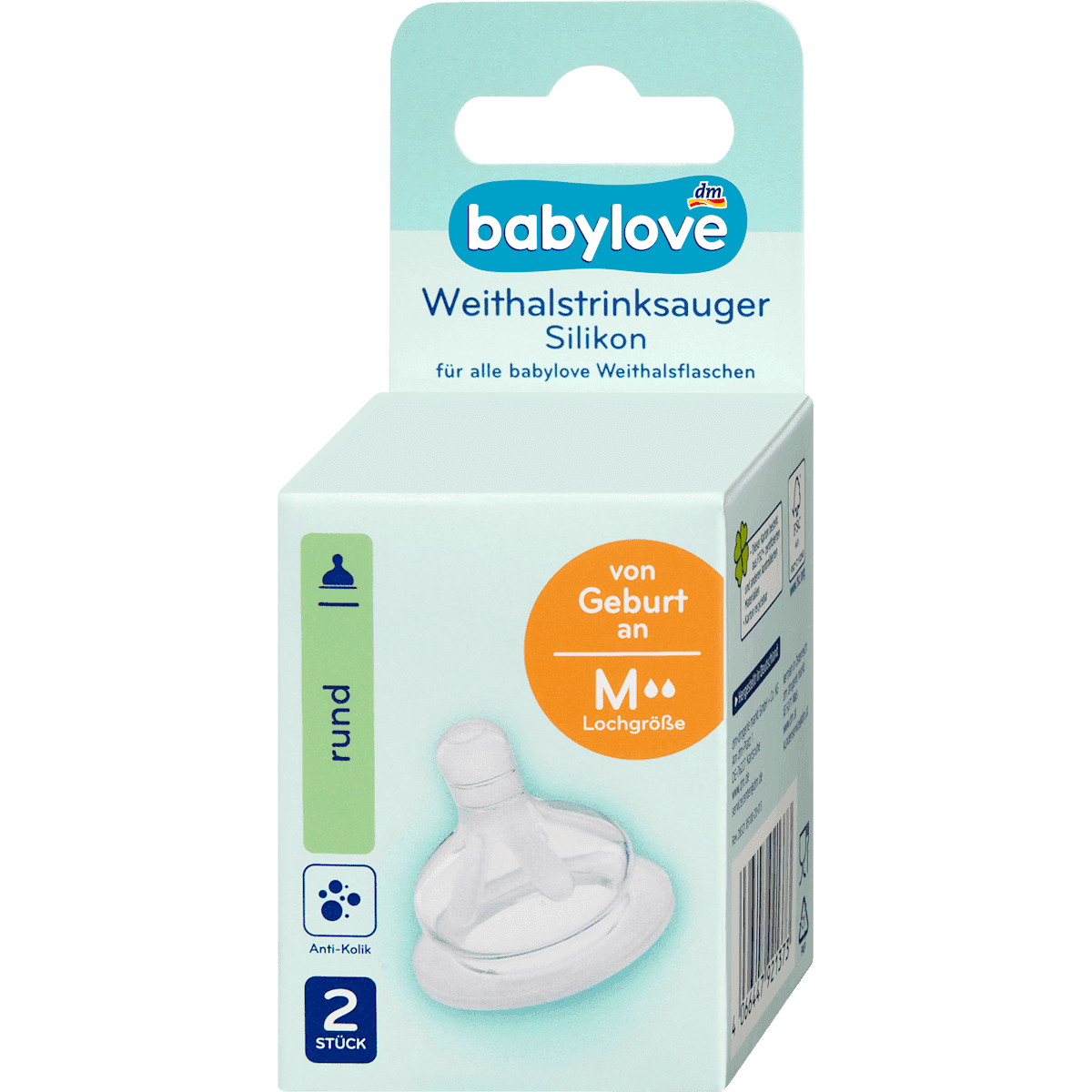 babylove tétine large silicone ronde universelle taille M dès la naissance, 2 pièces — produit allemand authentique au Maroc