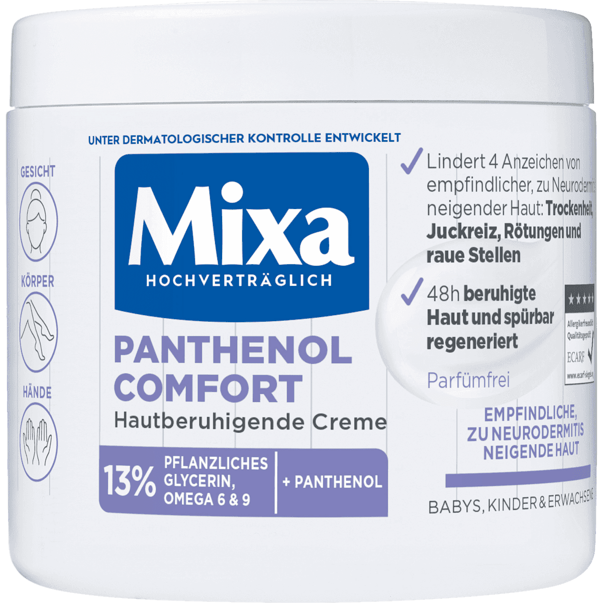 Mixa Crème hydratante Panthénol Comfort, 400 ml — produit allemand authentique au Maroc