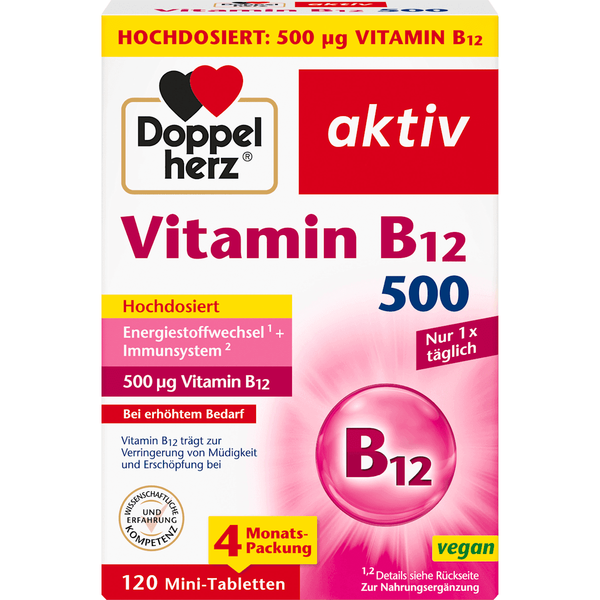 Doppelherz Vitamine B12 500 comprimés 120 pièces, 48,2 g — produit allemand authentique au Maroc