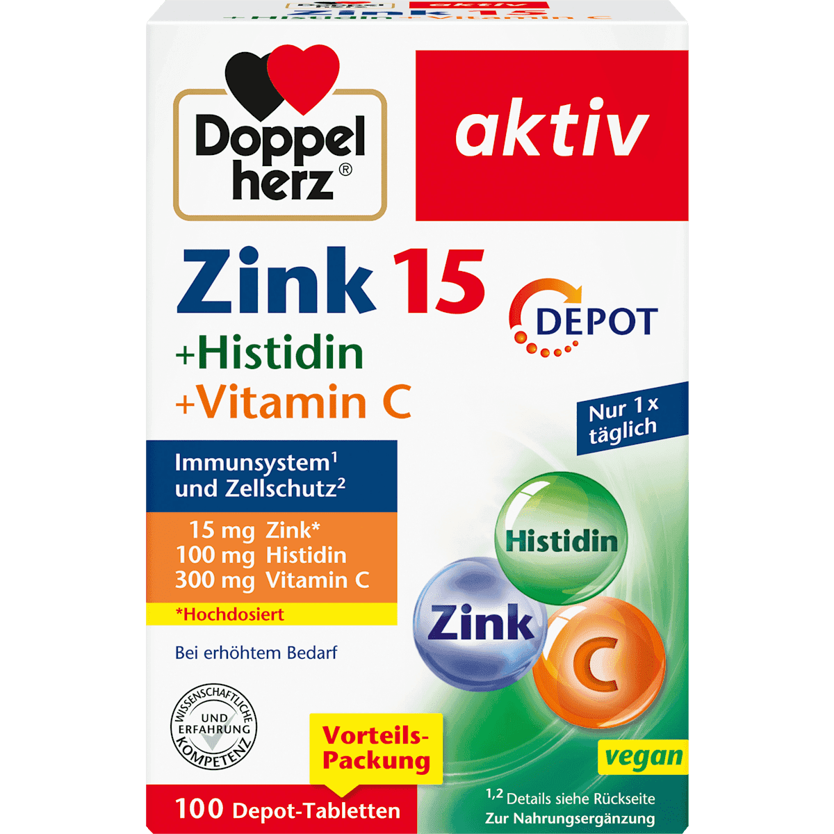 Doppelherz Zinc + Histidine + Vitamine C libération prolongée comprimés 100 pièces, 108 g — produit allemand authentique au Maroc