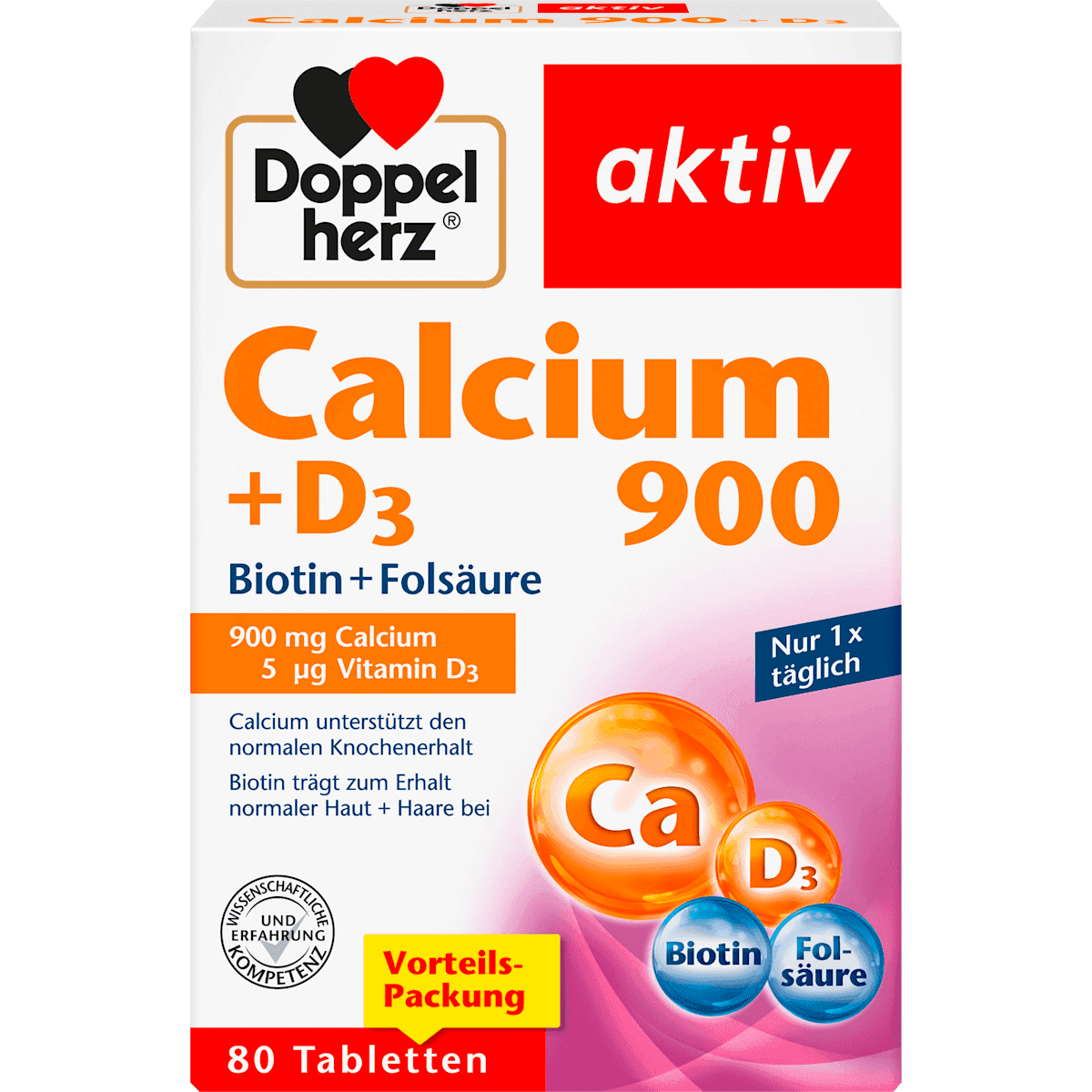Doppelherz Calcium 900 + D3 comprimés 80 pièces, 205,6 g — produit allemand authentique au Maroc