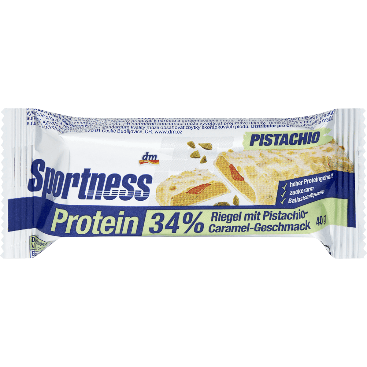 Sportness Barre protéinée 34% pistache caramel 40 g — produit allemand authentique au Maroc