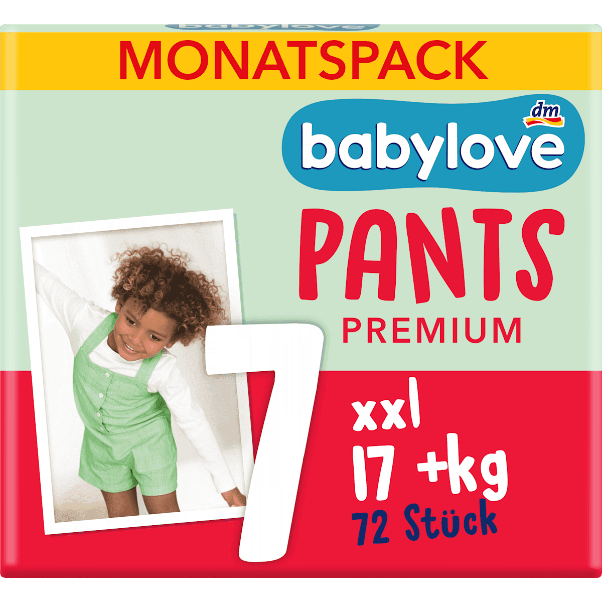 Babylove Bébé Pants Premium T.7 XXL (17+ kg) pack mensuel 72 pièces — produit allemand authentique au Maroc
