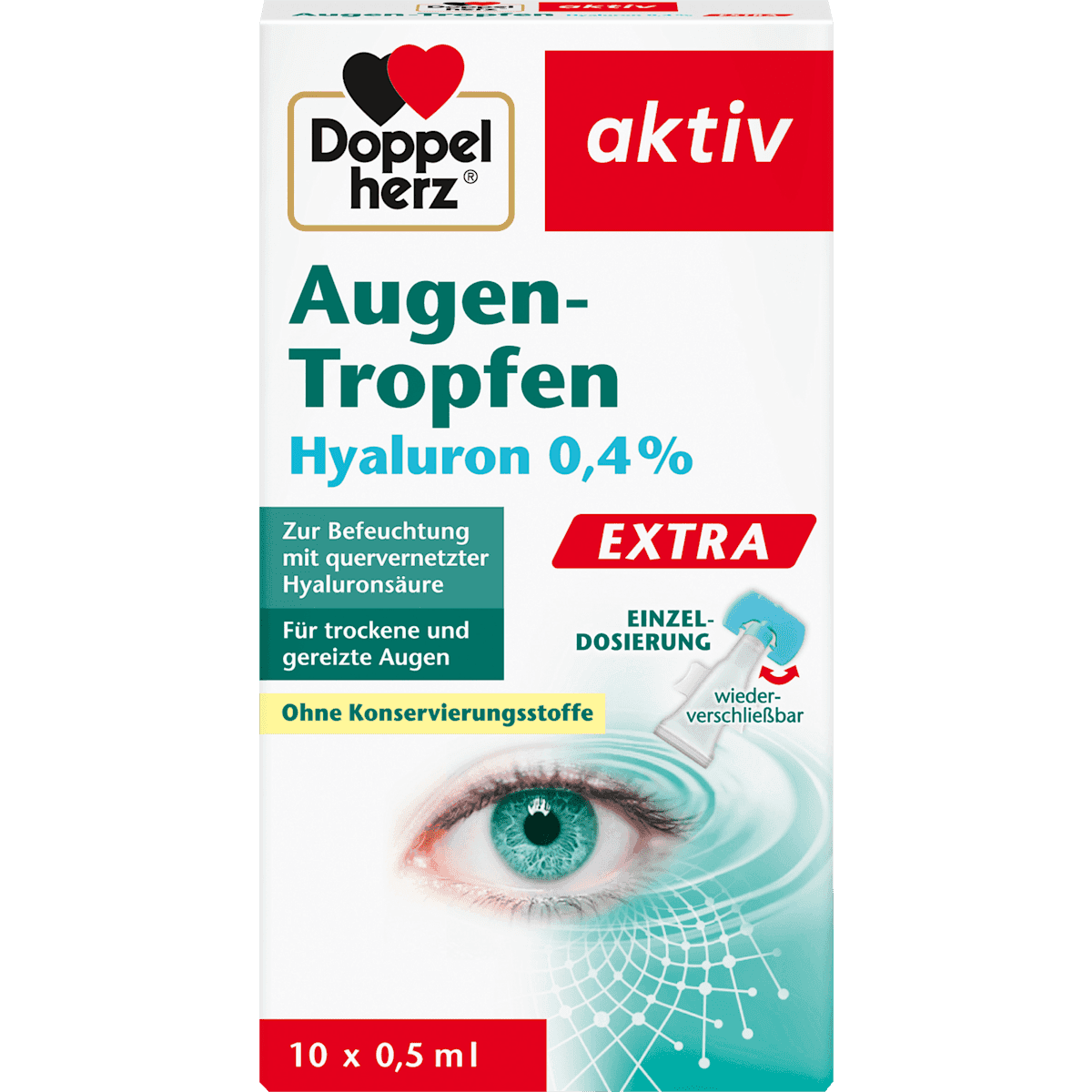 Doppelherz Yeux-gouttes Acide hyaluronique 0,4% Extra (10x0,5ml), 10 pièces — produit allemand authentique au Maroc
