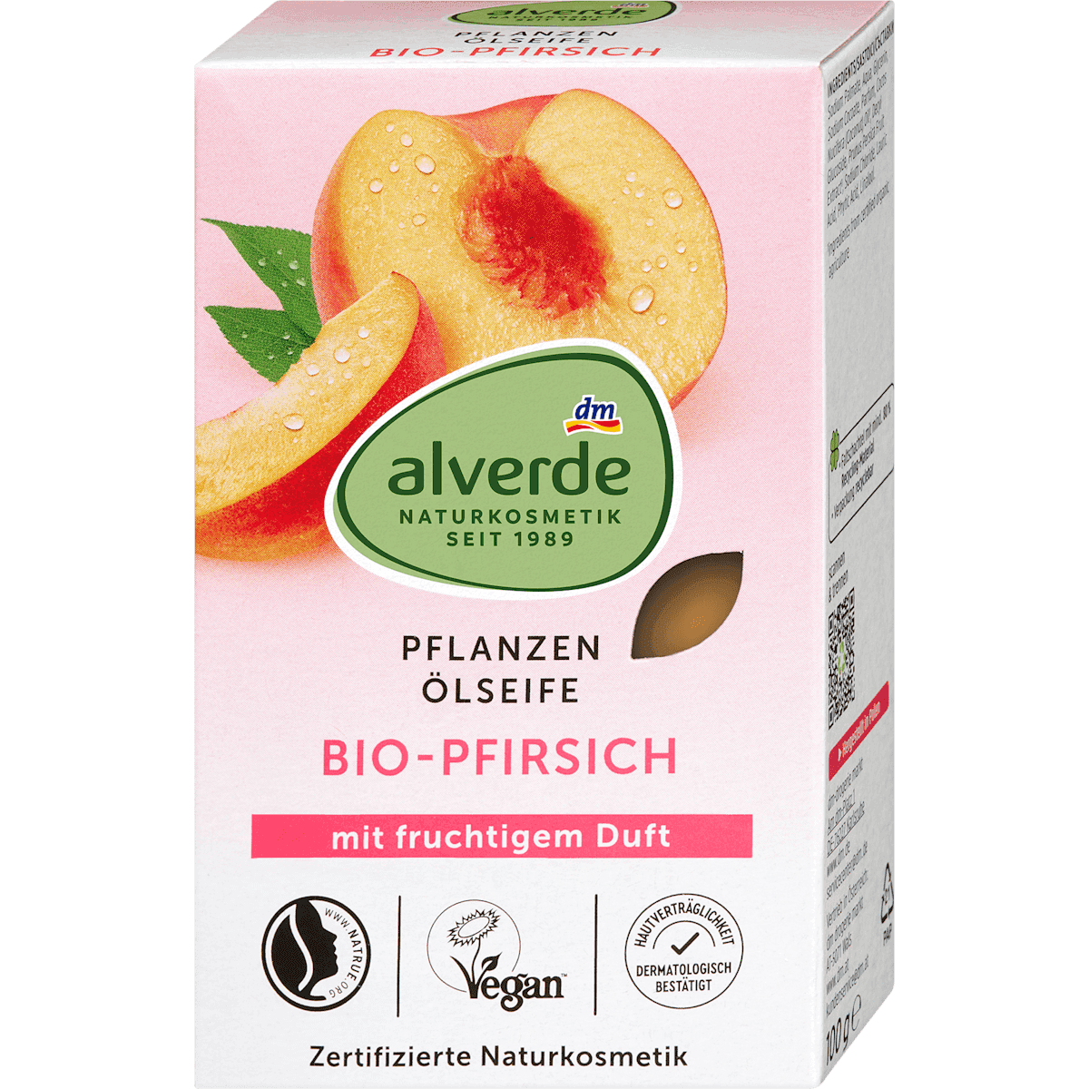 alverde NATURKOSMETIK l'huile Soap plant-based à peach 100 g — authentic German product in Morocco