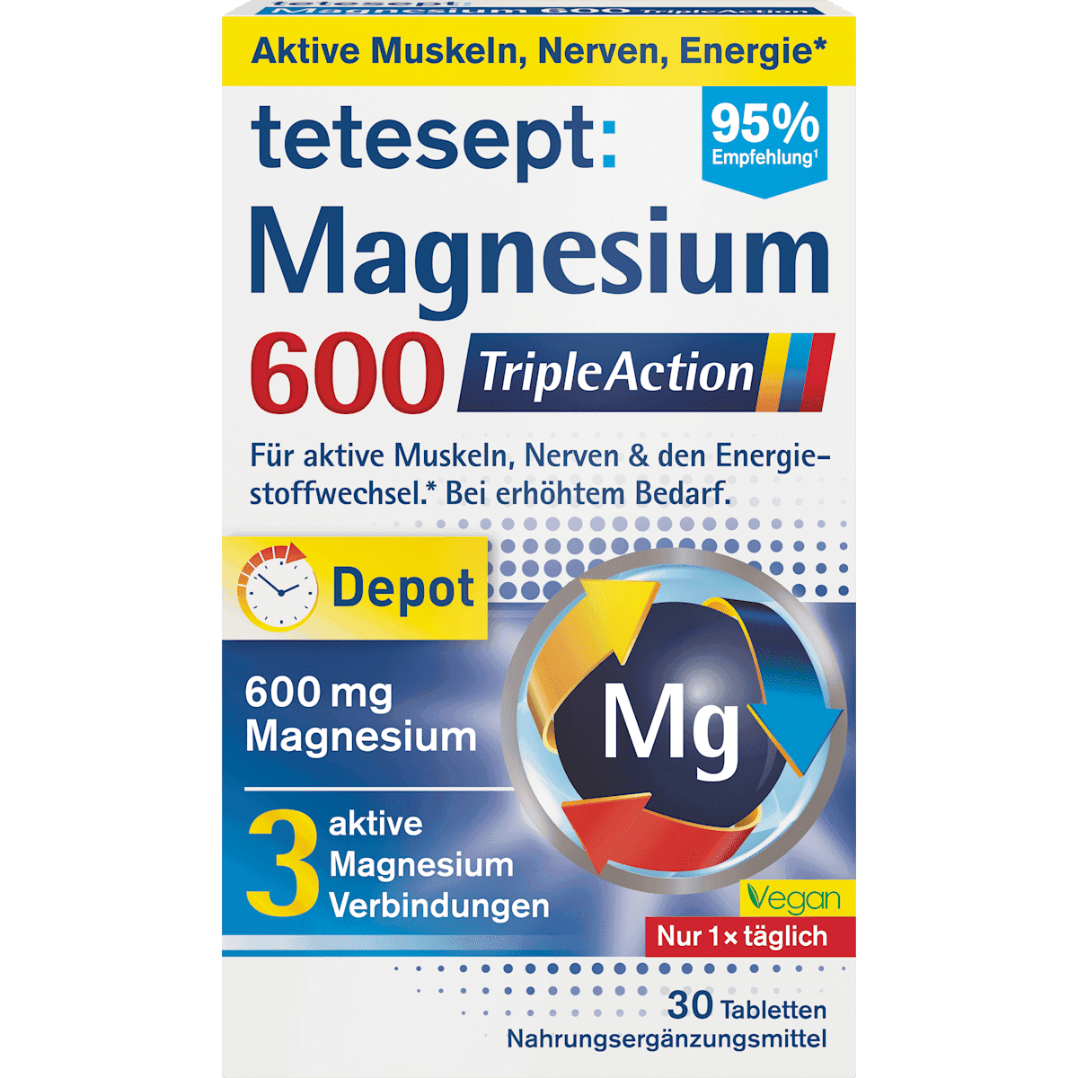 tetesept Magnésium 600 Triple Action comprimés 30 pièces, 58,9 g — produit allemand authentique au Maroc