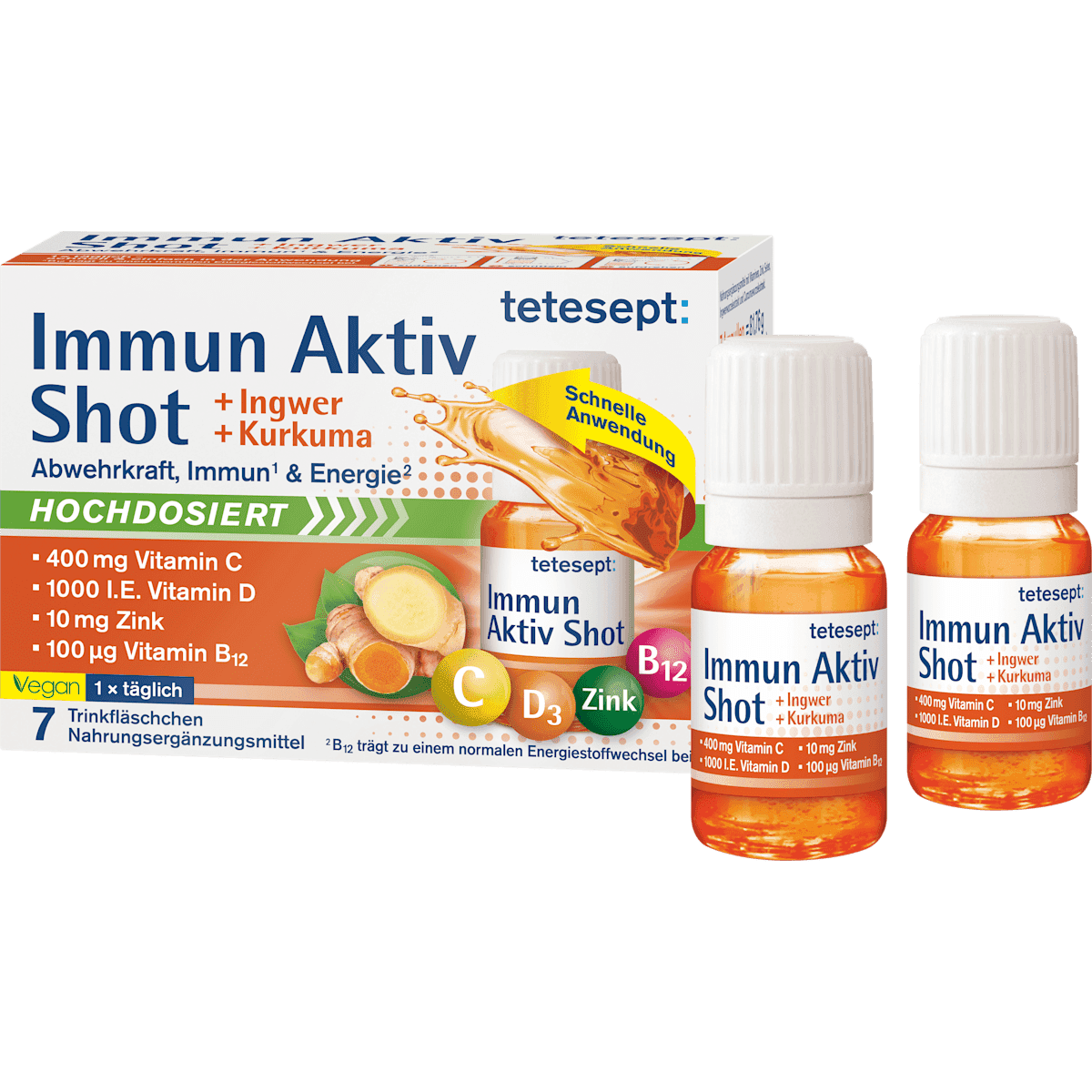 tetesept Immuno aktiv Ingwer curcuma ampoules buvables 7 pièces, 81,76 g — produit allemand authentique au Maroc